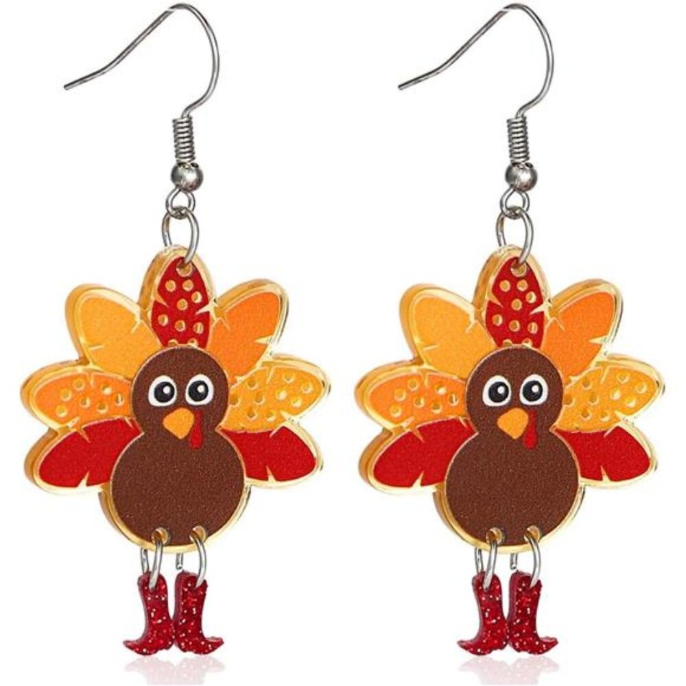Thanksgiving Turkey Maple Leaf Dangle Earring Autumn Fall Earrings for Women